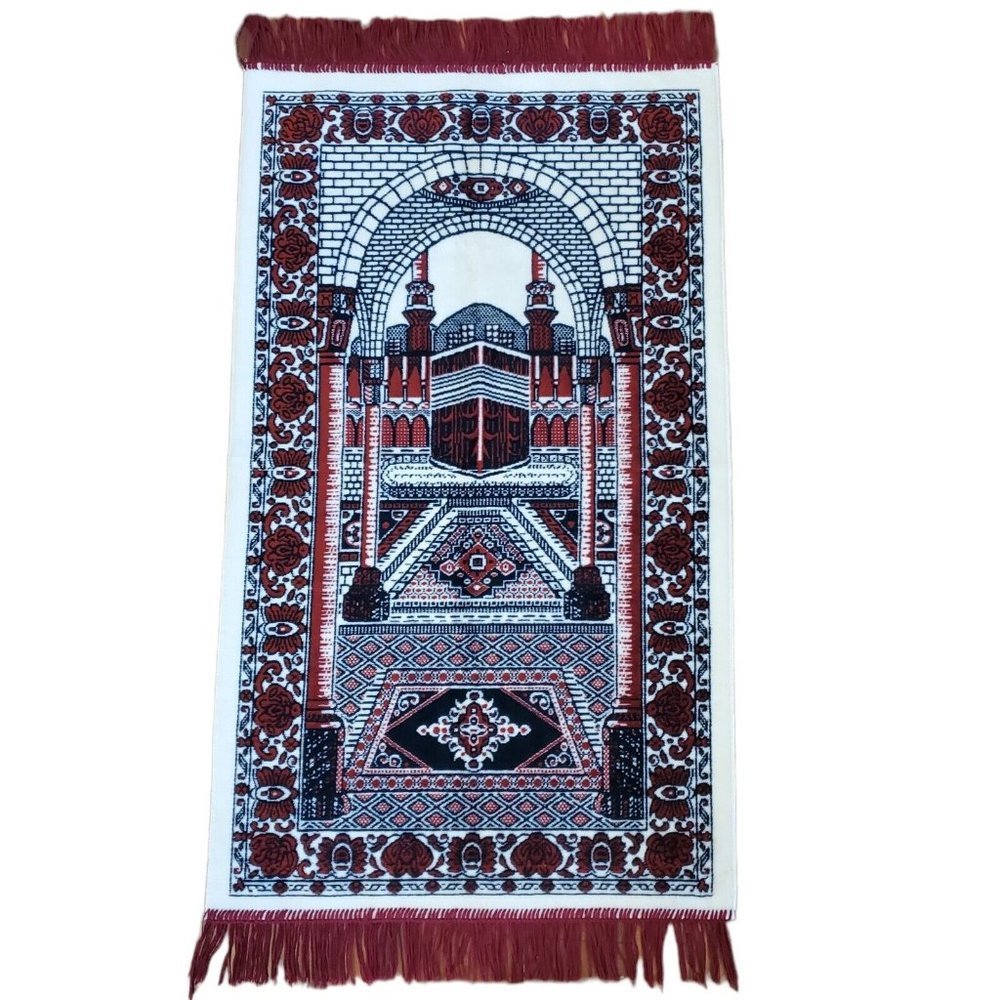 Vintage Tapestry Rug Red Off-White S.Arabia Wall Hanging Temple Prayer‎ Fringe